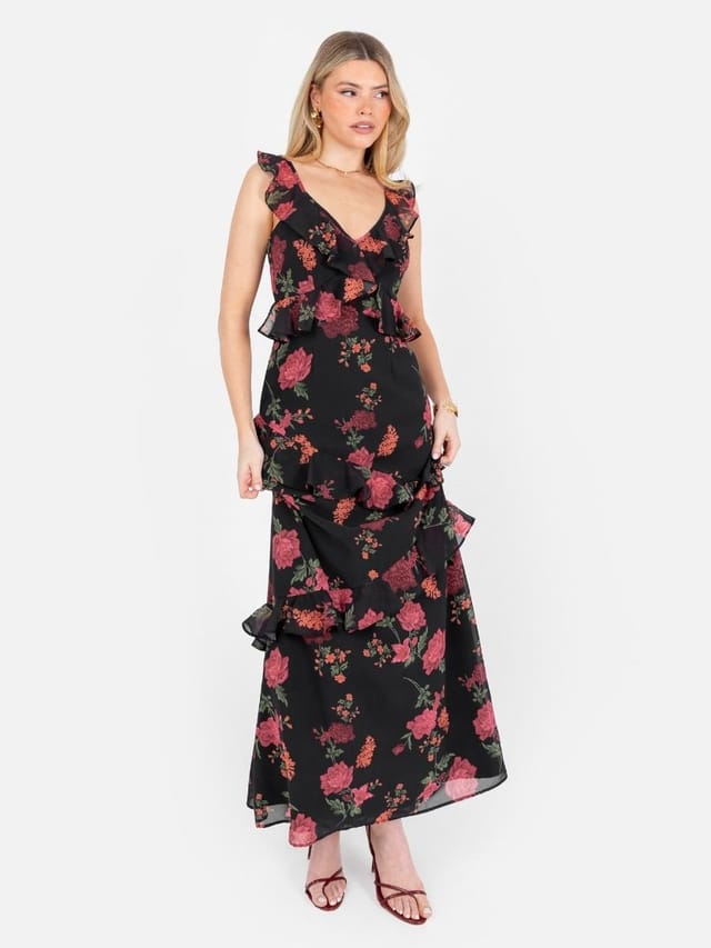 Anaya with Love Anaya with Love Women's Floral Strappy Maxi Dress in Black - 2