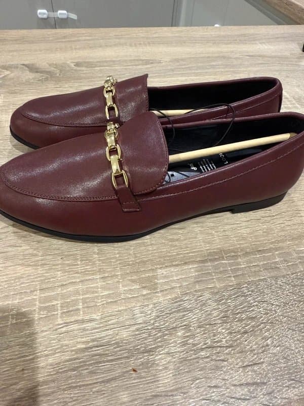 New Look Wide Fit Dark Burgundy Faux Leather Chain Trim Loafers