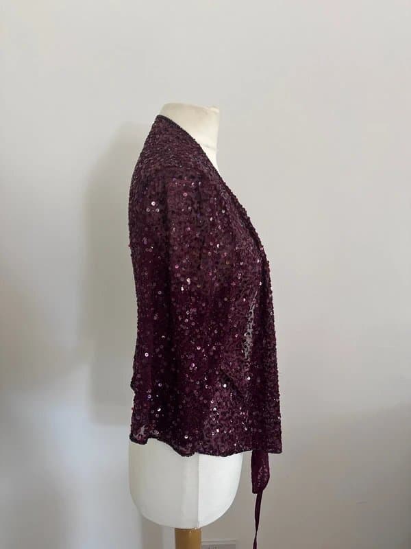 Monsoon Monsoon 100% Silk Burgundy Beaded Sequin Evening Jacket UK 18 Vintage Y2K