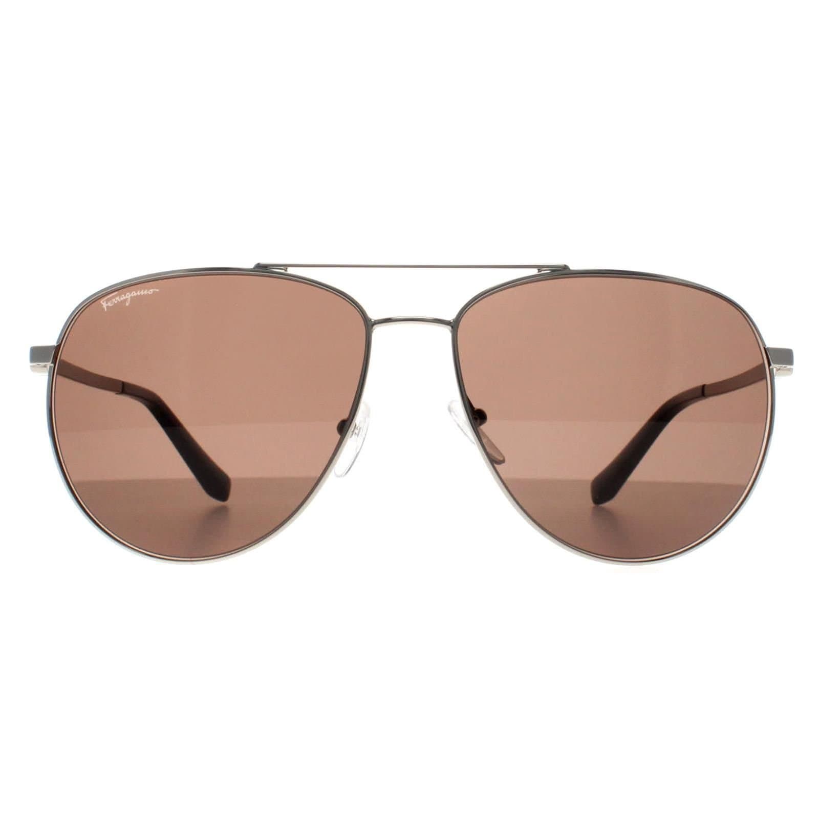 Salvatore Ferragamo Salvatore Ferragamo Men's Aviator Silver Brown Polarized SF157S