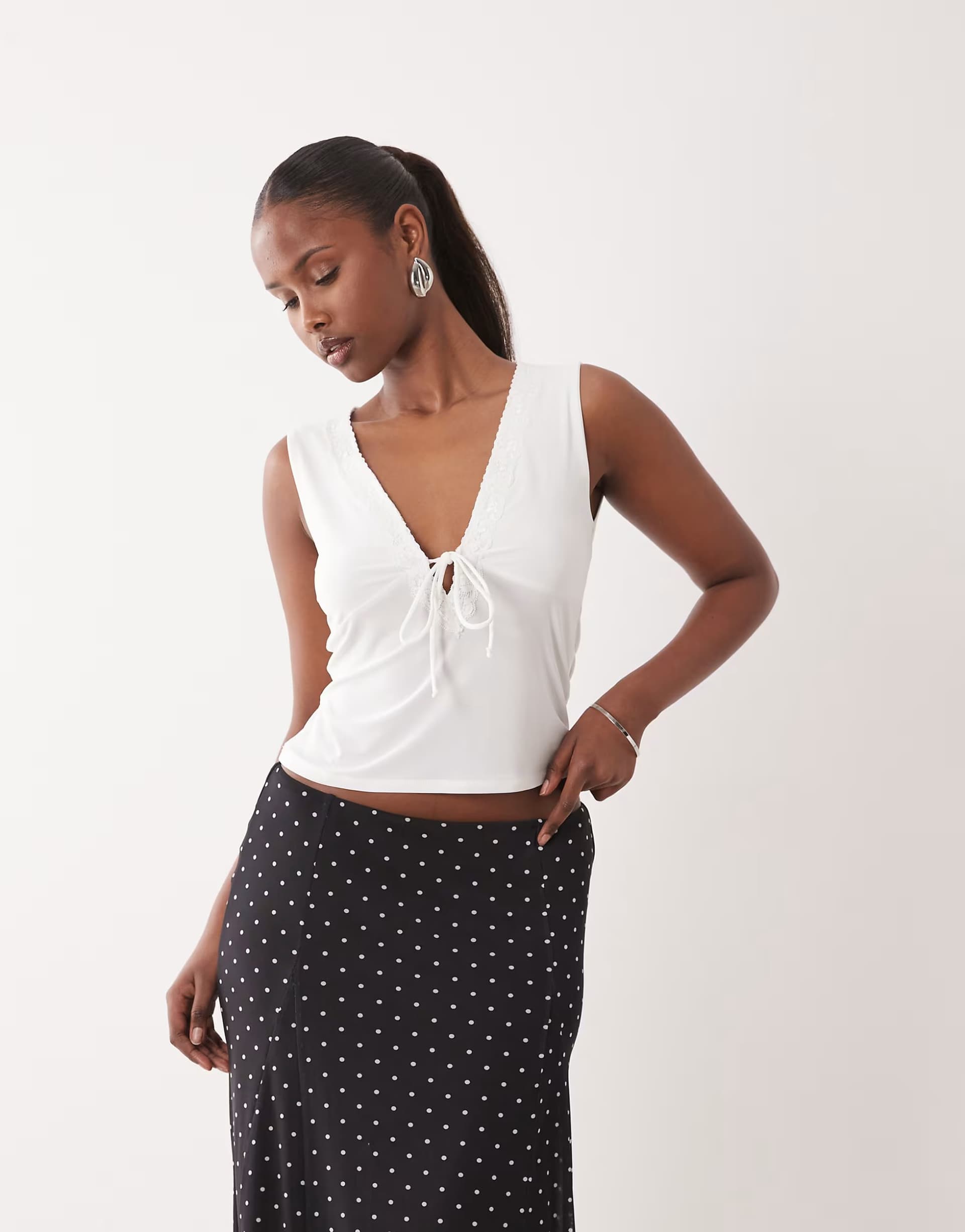 ASOS ASOS Lace Trim V-Neck Sleeveless Top in White