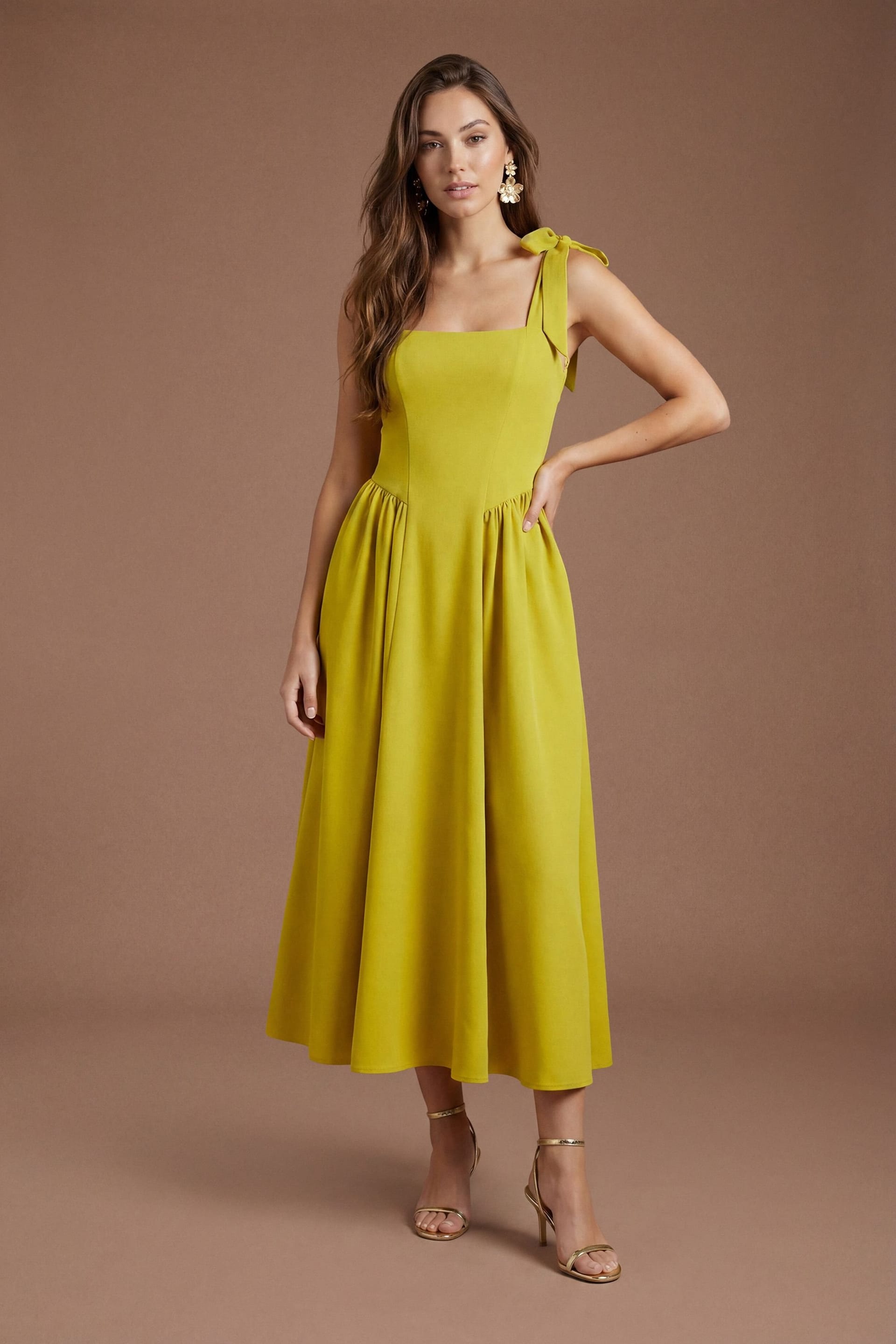 Coast Lime Crepe Midi Dress With Bow Detail Straps