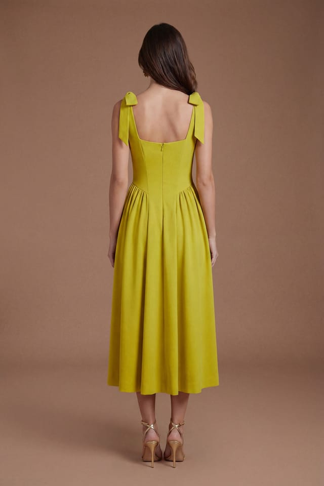 Coast Coast Women's Sleeveless Crepe Midi Dress With Bow Detail Straps in Lime - 3
