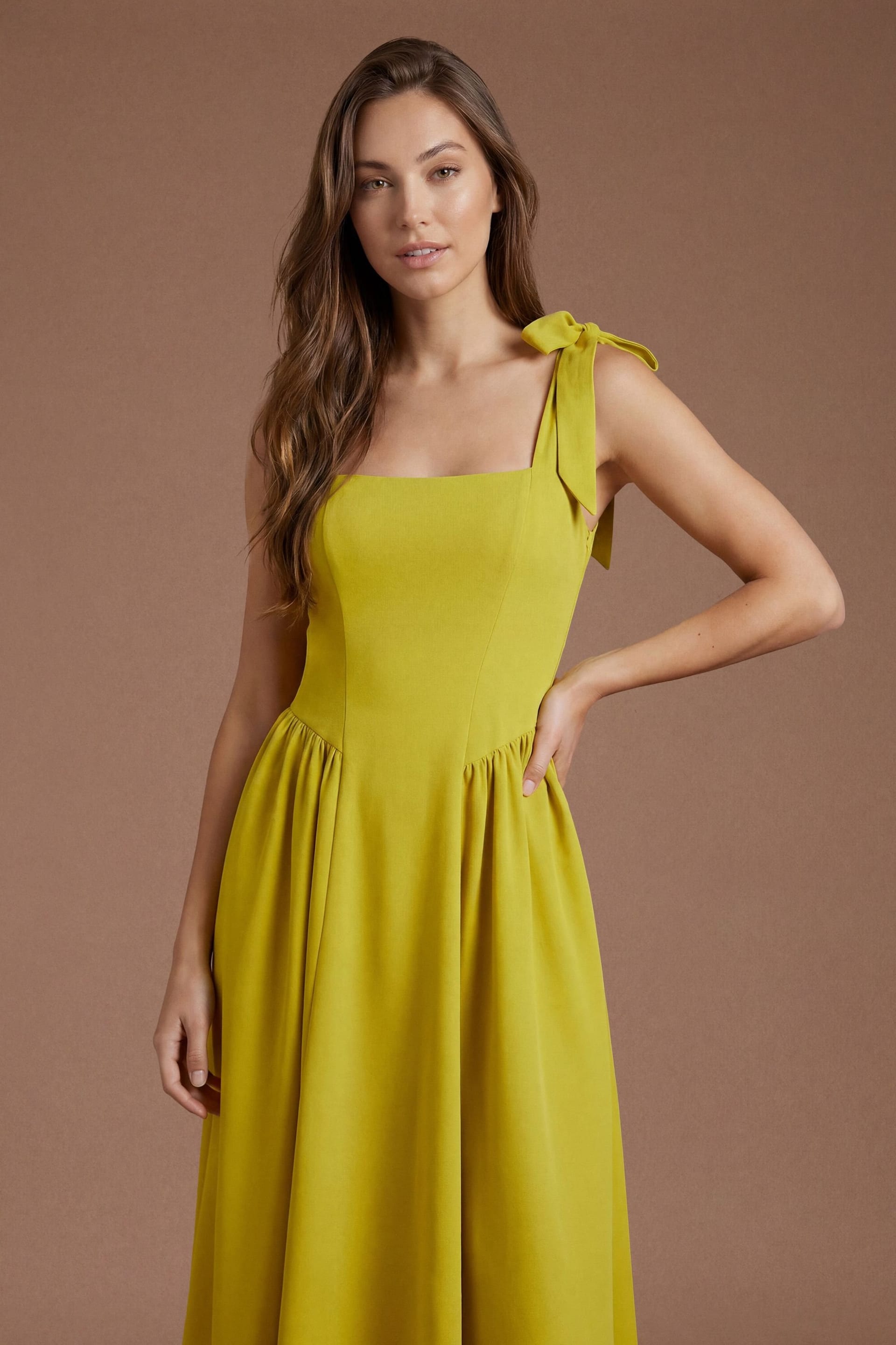 Coast Coast Women's Sleeveless Crepe Midi Dress With Bow Detail Straps in Lime - 4