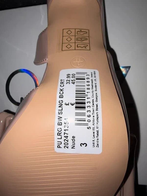 Quiz NEW nude blush beige Bow patent faux leather sling back UK 3 heel shoes wedding occasion evening