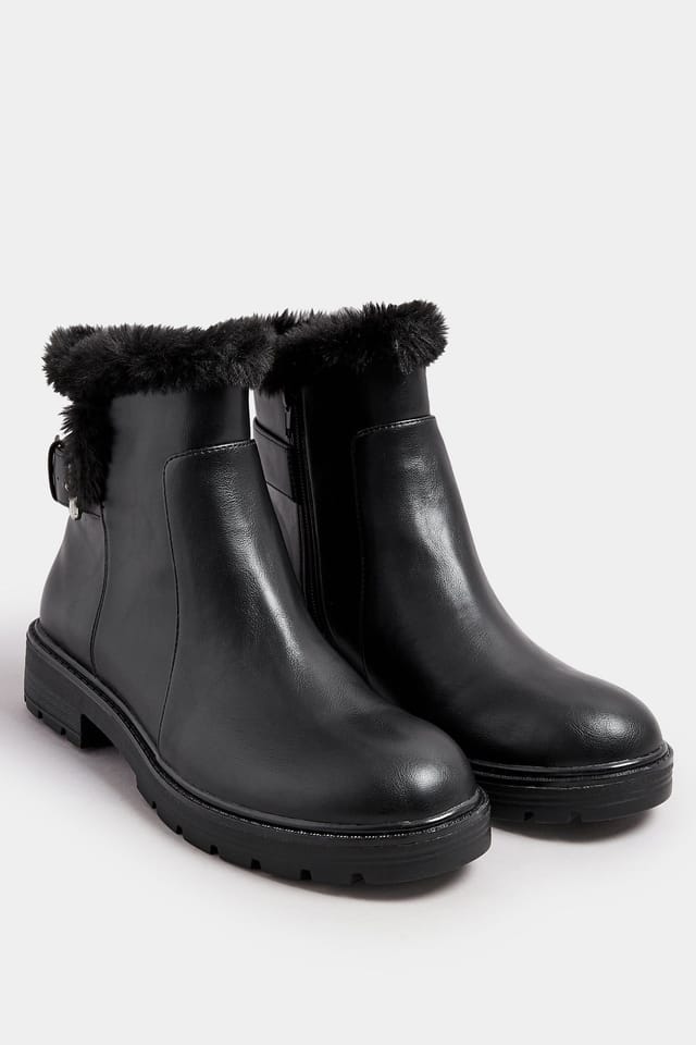 Long Tall Sally Long Tall Sally Women's Faux Fur Lined Biker Boots In Standard Fit in Black - 2