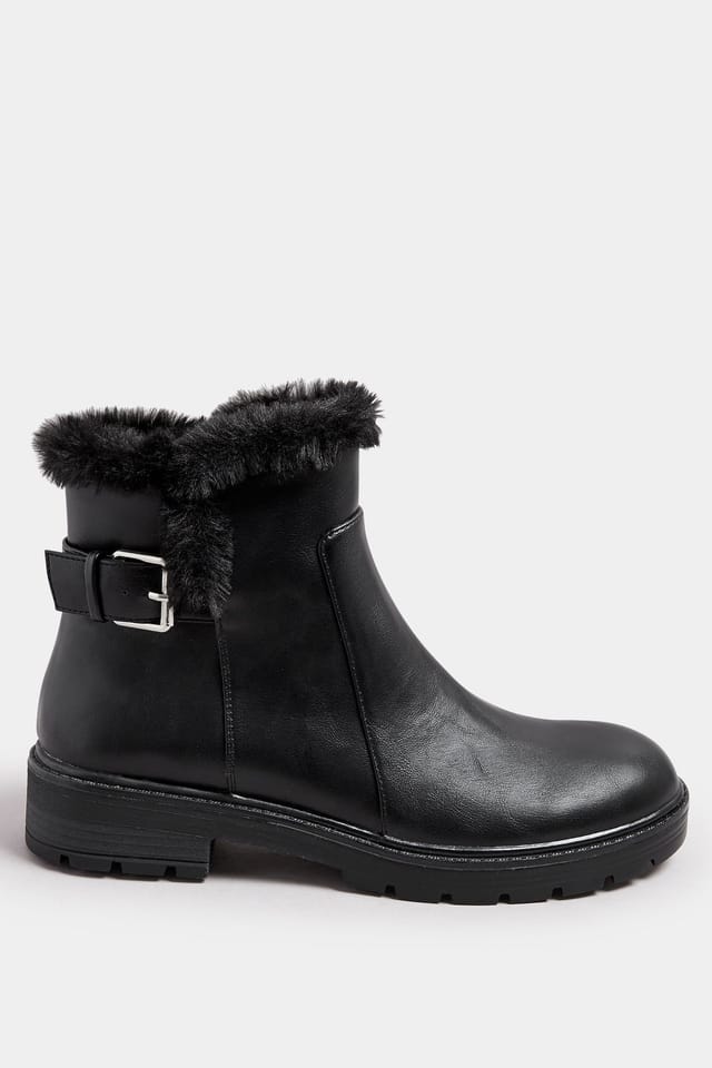 Long Tall Sally Long Tall Sally Women's Faux Fur Lined Biker Boots In Standard Fit in Black - 3