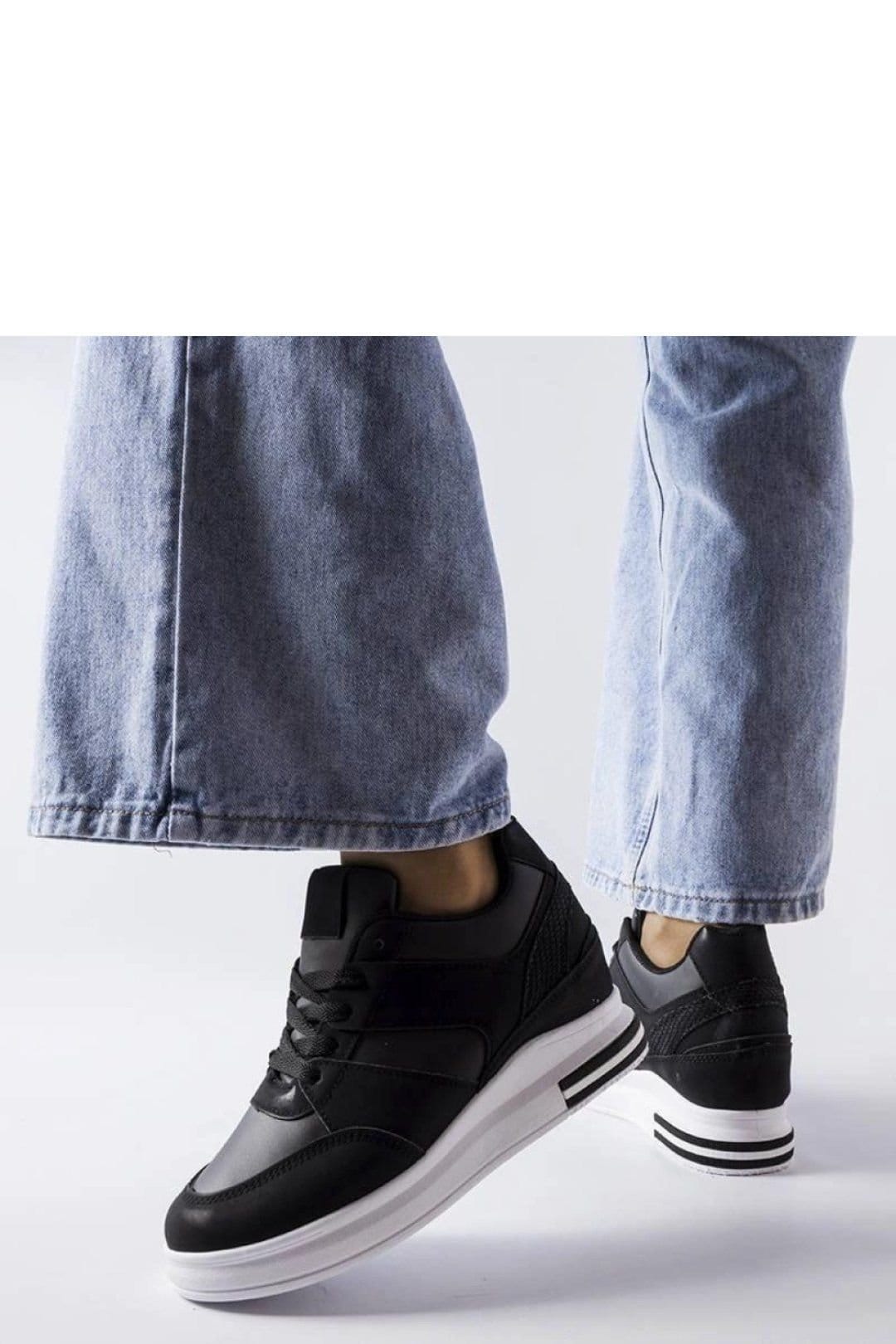 Love Lace Love Lace Women's Wedge Sneakers with White Rubber Sole Lace Up Style Comfort in Black - 4