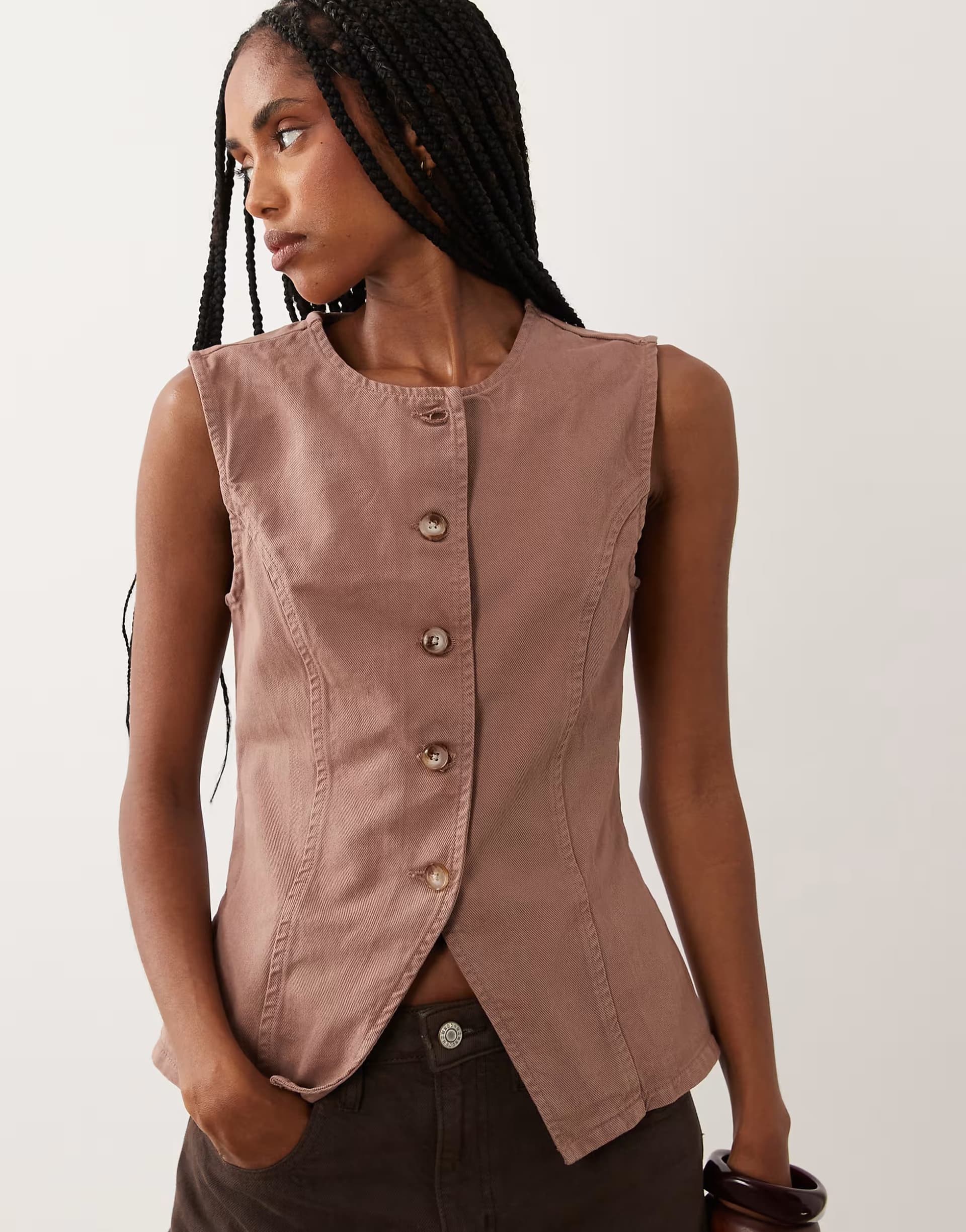 ASOS ASOS DESIGN denim boxy tank co-ord in mocha