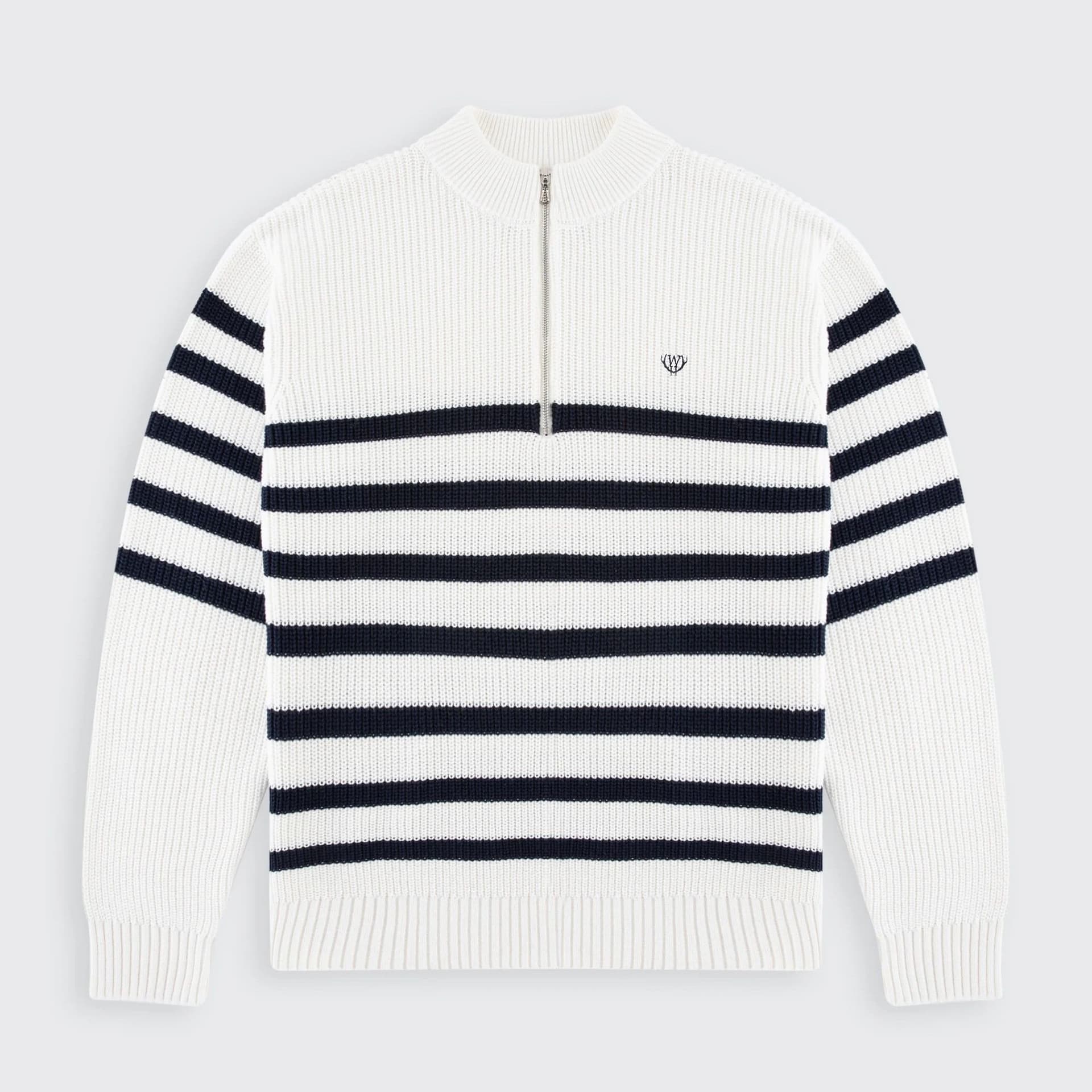 Walker & Hunt Walker & Hunt Men's Striped Huxley Quarter Zip in Off-White