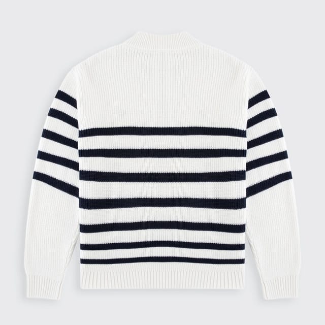 Walker & Hunt Walker & Hunt Men's Striped Huxley Quarter Zip in Off-White - 2