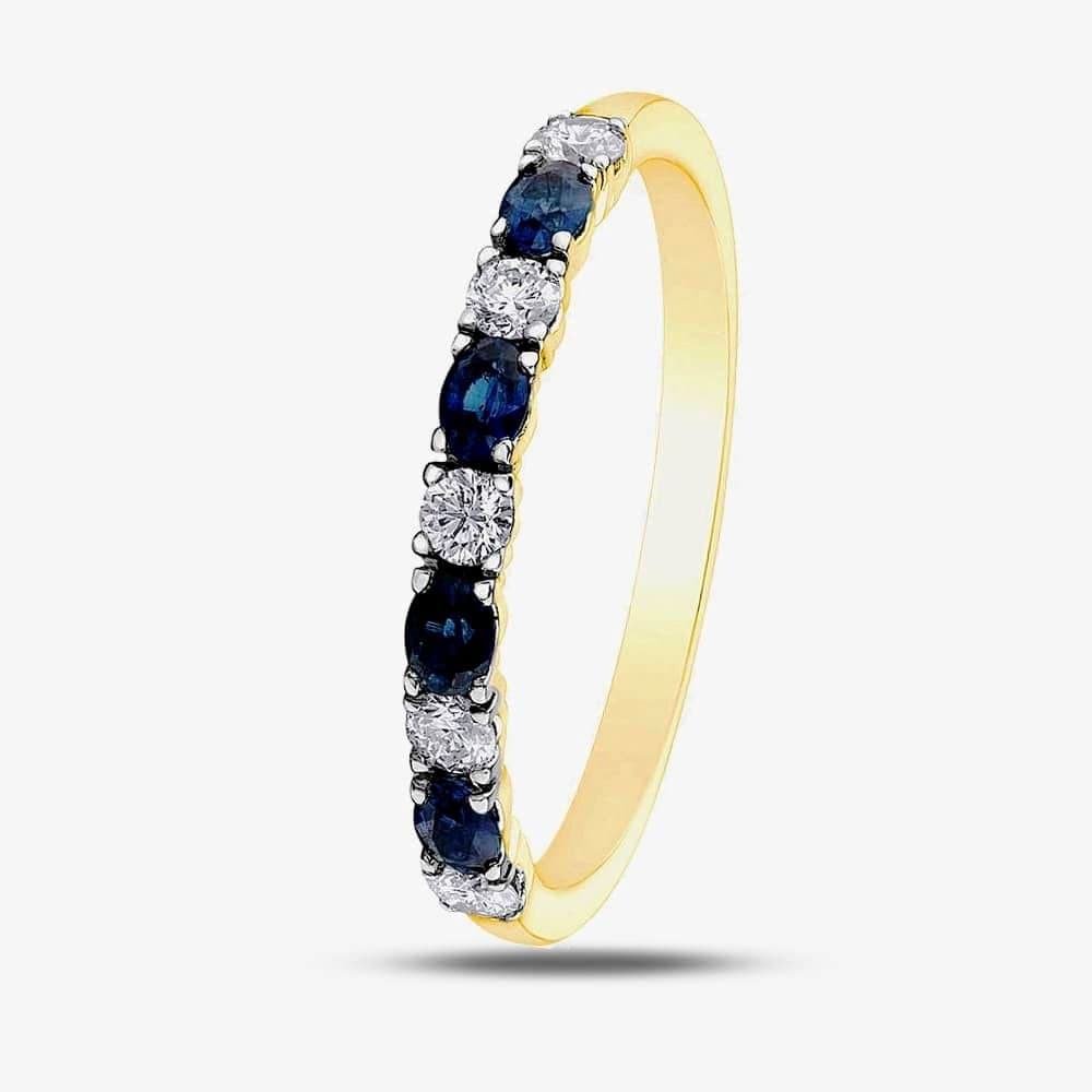 T.H.Baker T.H.Baker Women's 9ct Yellow Gold Sapphire & 0.2ct Diamond Half Eternity Ring in Blue