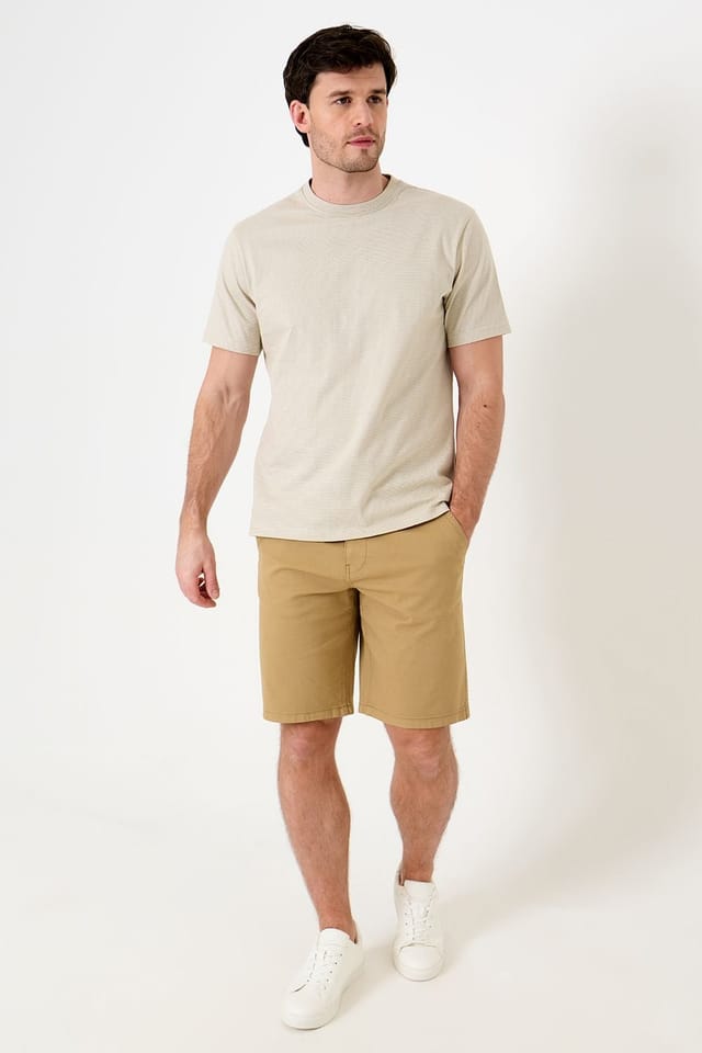 Saltwell Saltwell Men's Stripe Crew Neck Cotton T-Shirt in Light Sand - 3