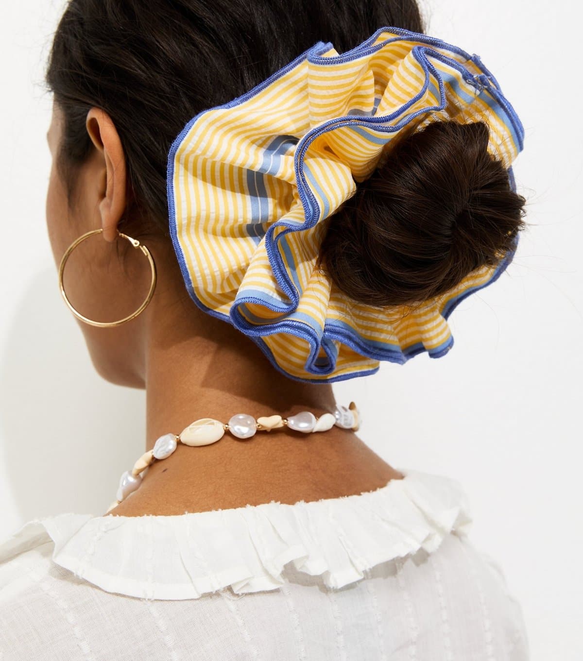 New Look Yellow Oversized Striped Scrunchie New Look