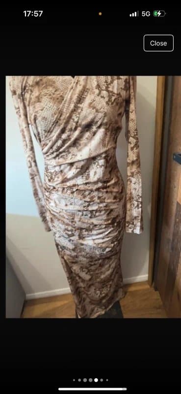 ASOS Design beige brown maxi dress long sleeve wrap shirt collar snake print size S