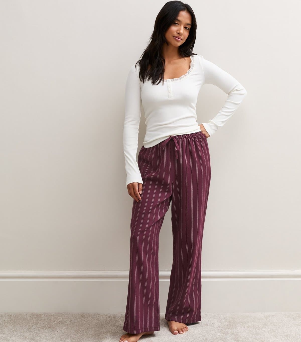 New Look Women's Petite Red Cotton Striped Pyjama Trousers New Look