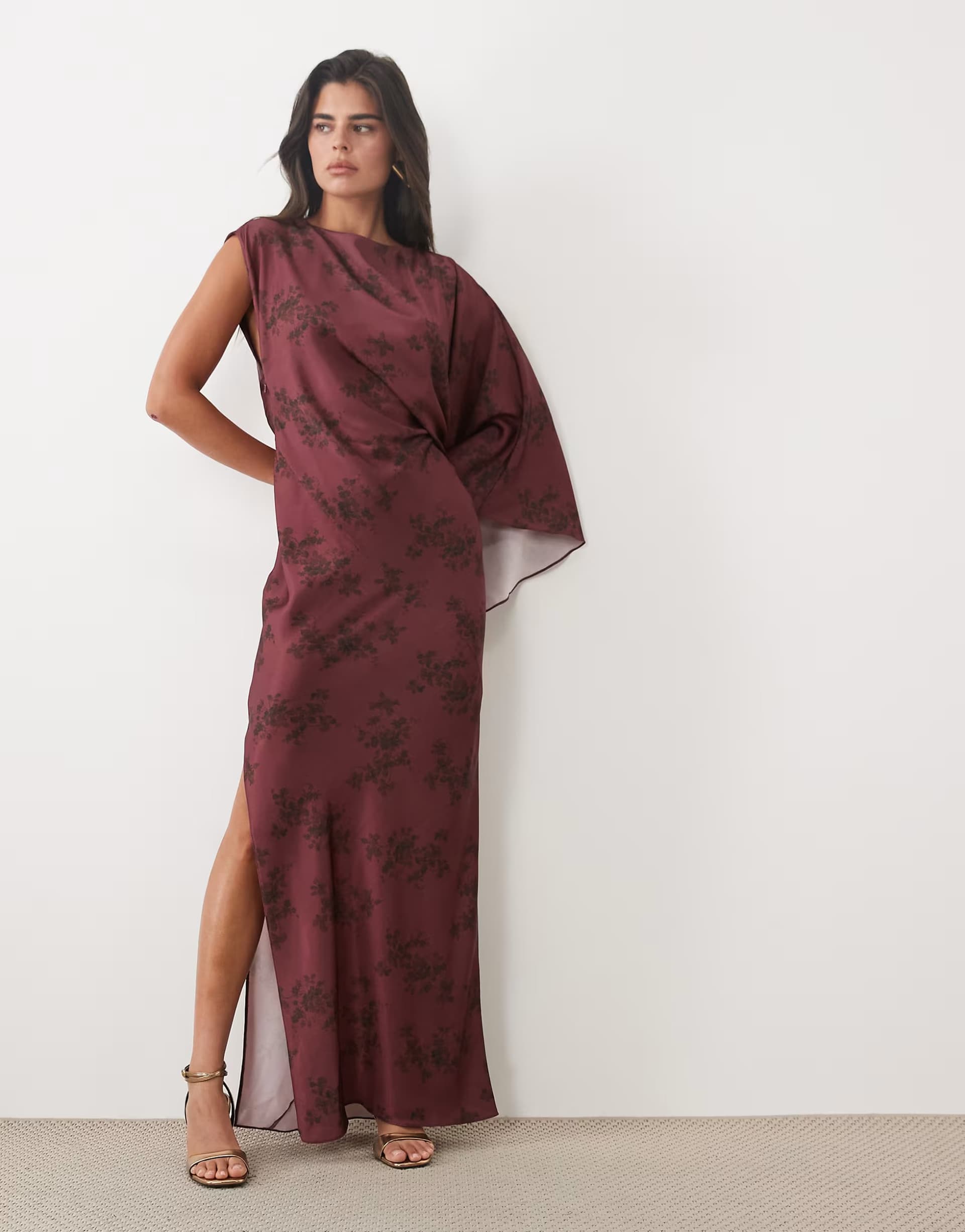 ASOS ASOS DESIGN one shoulder maxi with open back in red floral print