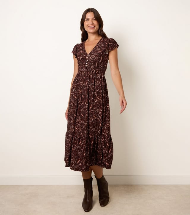 Blue Vanilla Women's Dark Brown Paisley V-Neck Midi Dress Blue Vanilla New Look - 3