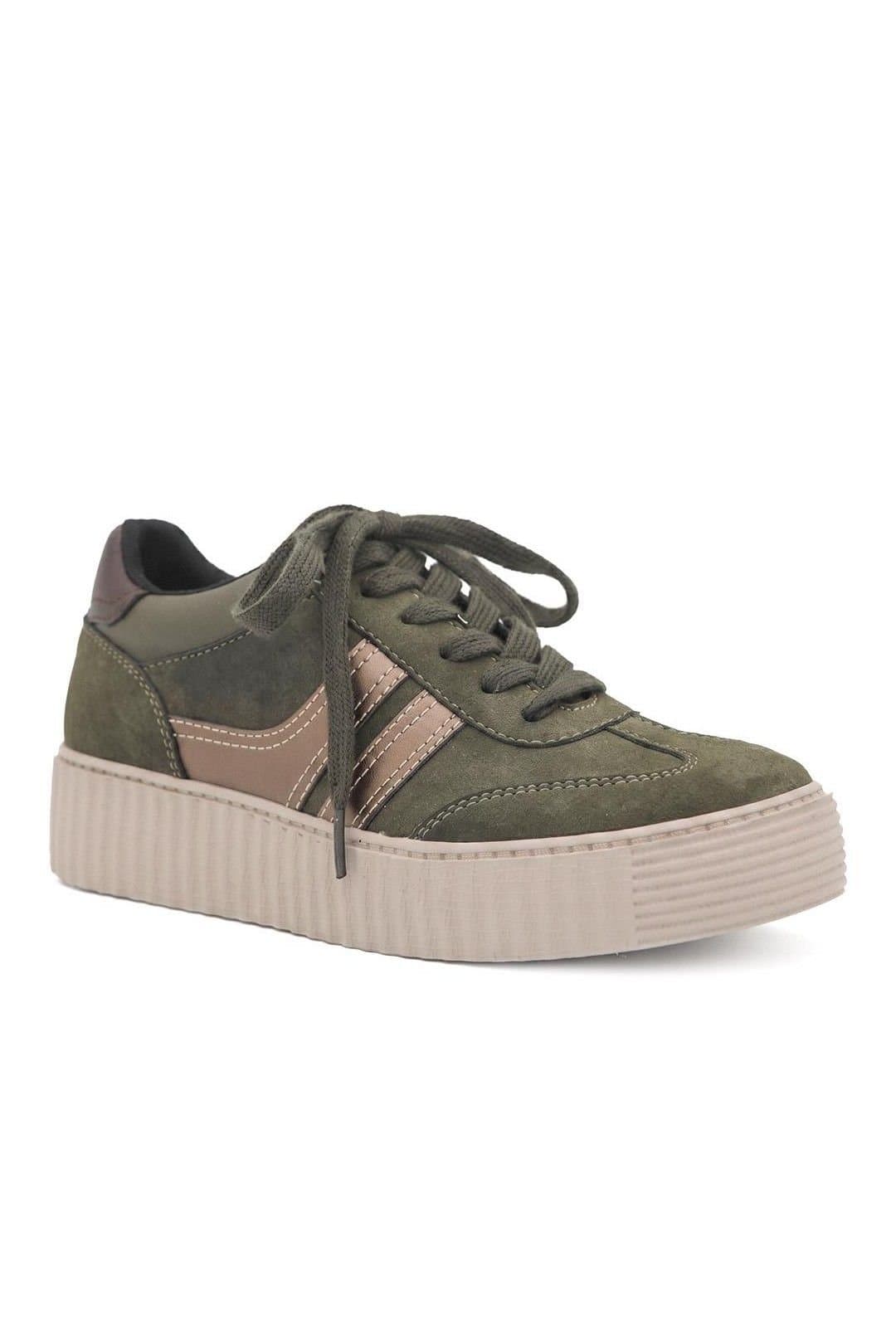 Bellissimo Bellissimo Women's Chunky Lace Wedge Trainers in Olive
