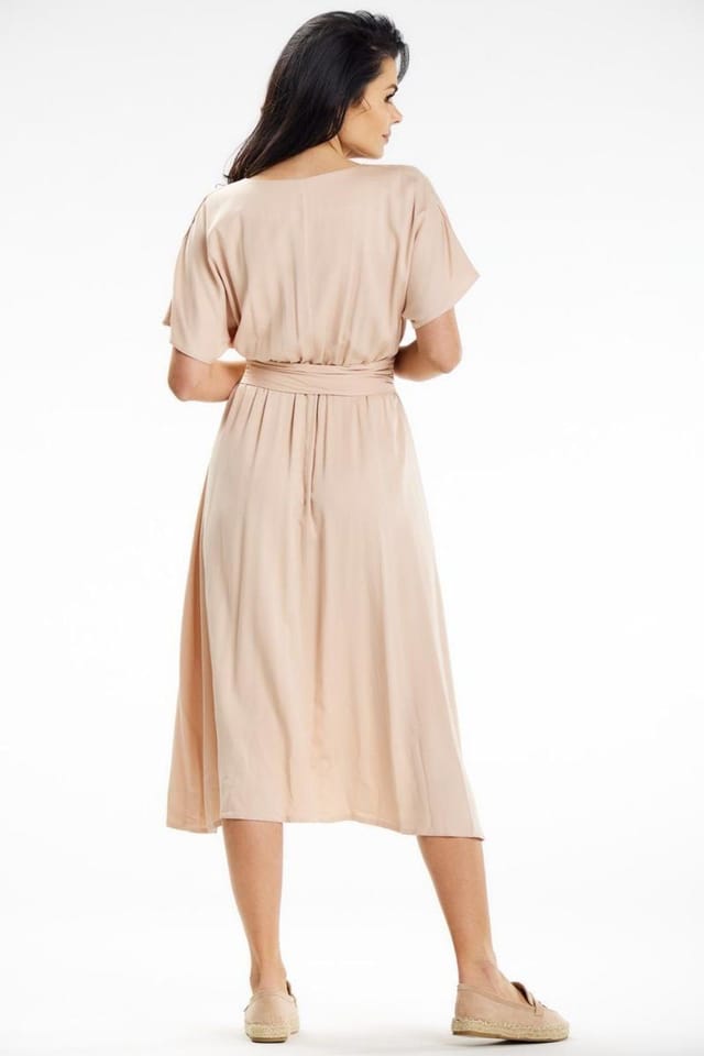 Love Lace Love Lace Women's Flared Midi Dress Envelope Top Kimono Sleeves in Beige - 3
