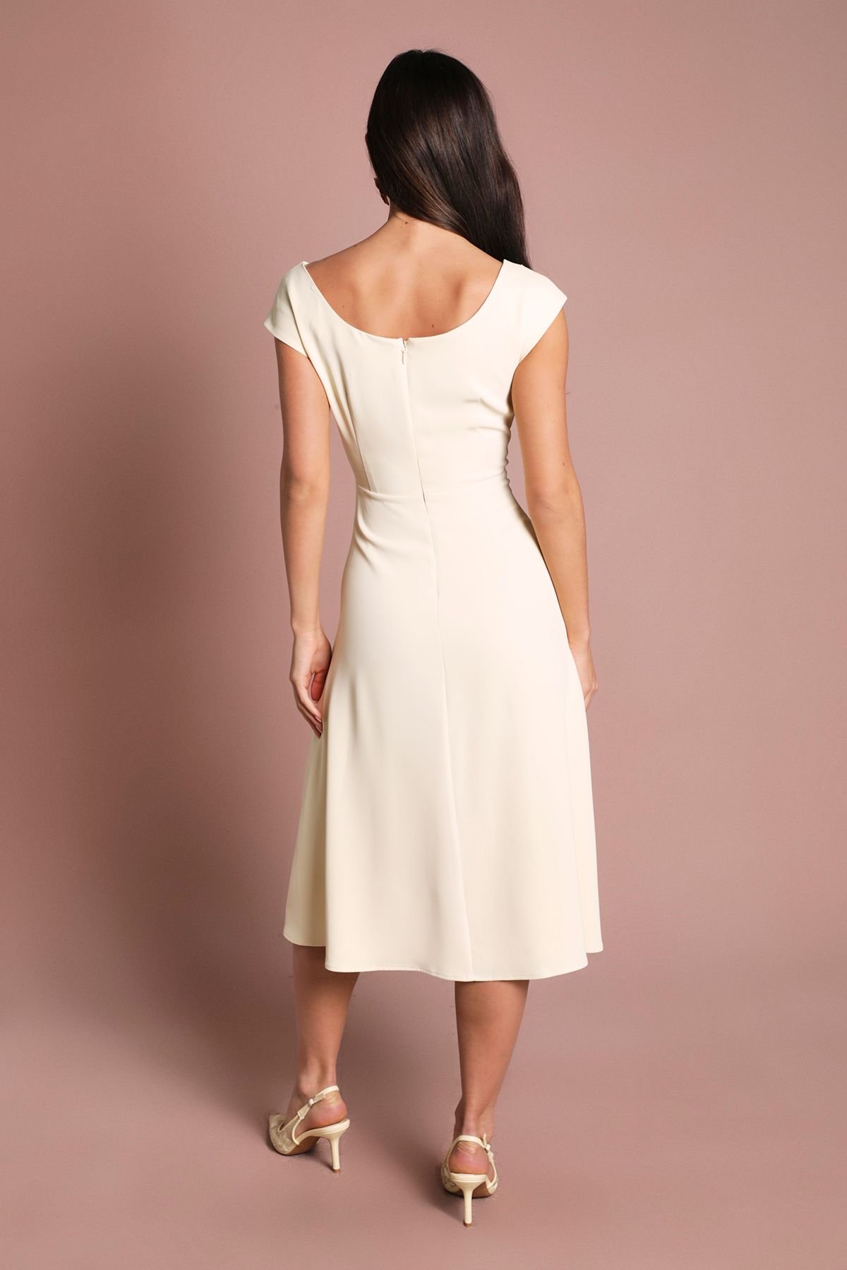 Coast Coast Women's Off The Shoulder Asymmetric Lightweight Crepe Midi Dress in Butter - 3