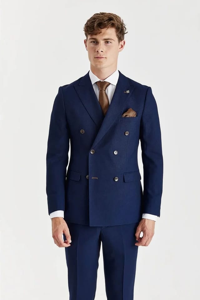 Paul Andrew Paul Andrew Men's 2 Piece Suit Double Breasted Birdseye Wedding in Navy - 2