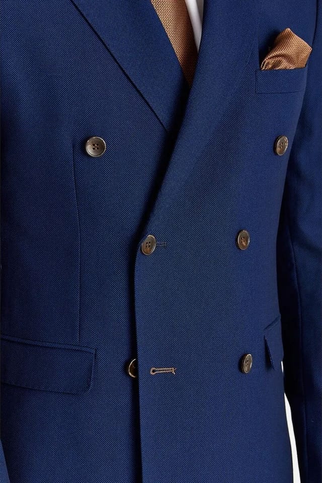 Paul Andrew Paul Andrew Men's 2 Piece Suit Double Breasted Birdseye Wedding in Navy - 3