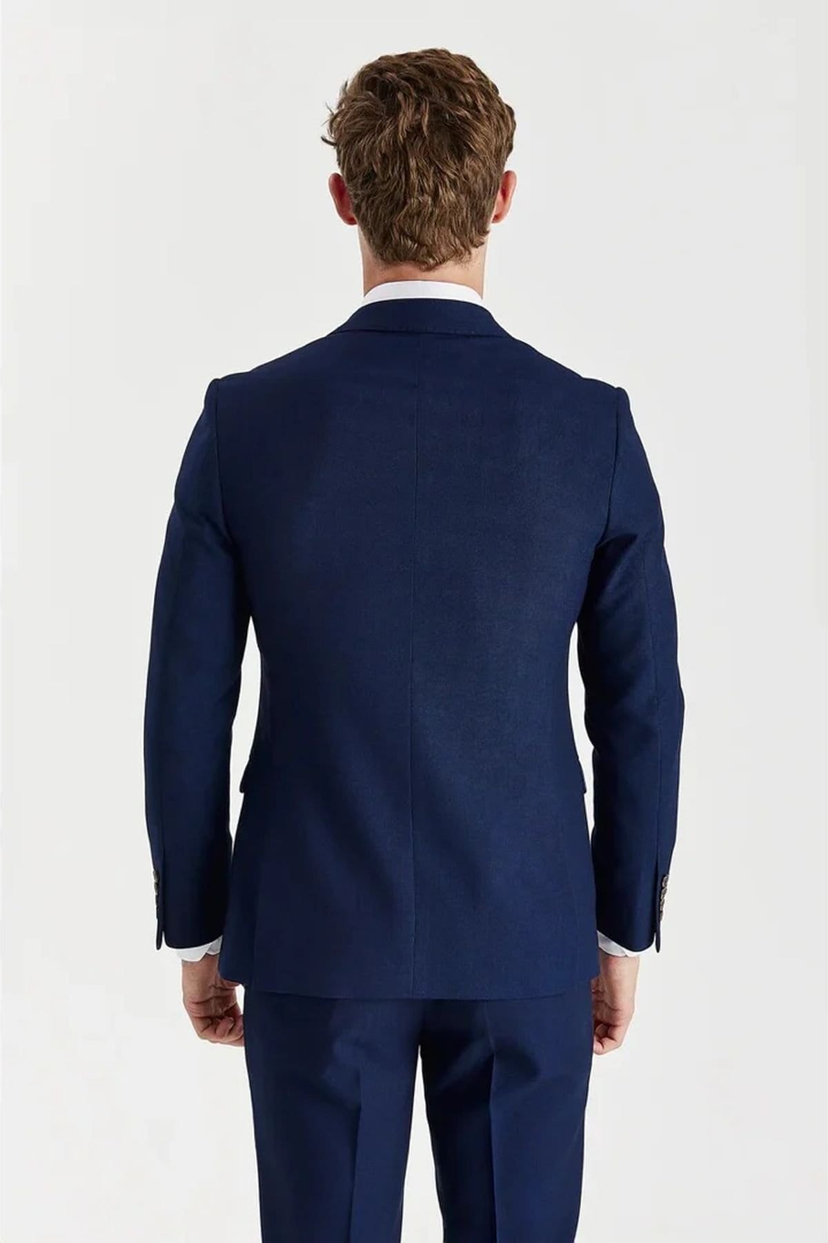 Paul Andrew Paul Andrew Men's 2 Piece Suit Double Breasted Birdseye Wedding in Navy - 4