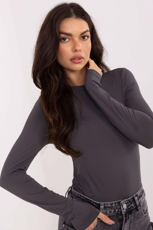 Love Lace Love Lace Women's Fitted Long Sleeve Round Neck Blouse Style 221944 in Grey - 2