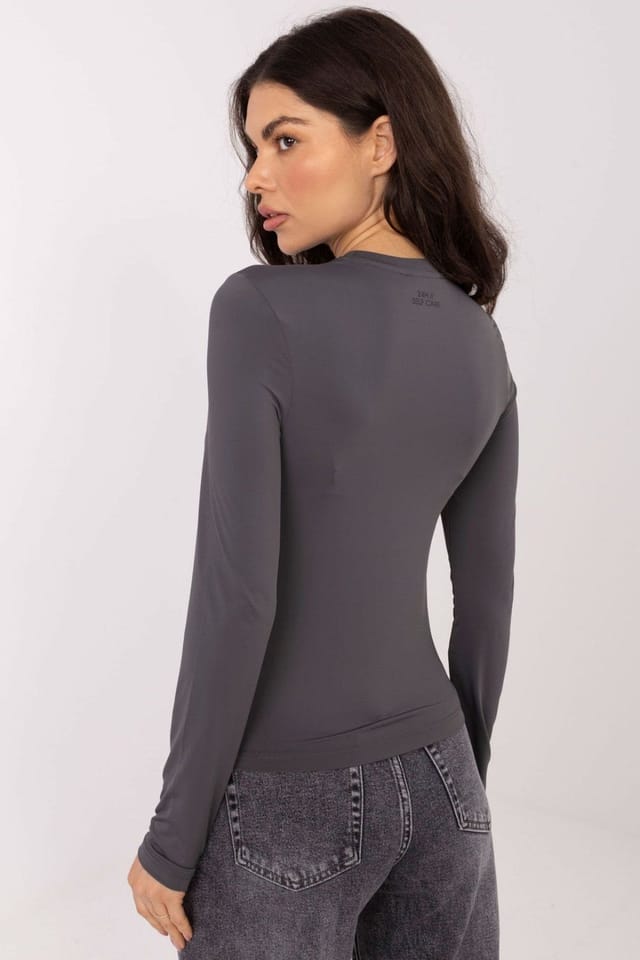 Love Lace Love Lace Women's Fitted Long Sleeve Round Neck Blouse Style 221944 in Grey - 3