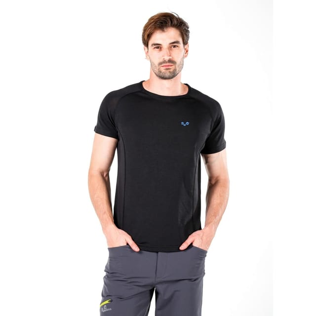 Woolona Woolona Men's Berg' 100% Merino 195gsm Crew Neck Short Sleeve Base Layer Top in Black - 2