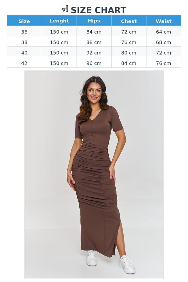 Love Lace Love Lace Women's Maxi Ruched Side Slit V Neck Elastic Dress in Brown - 3