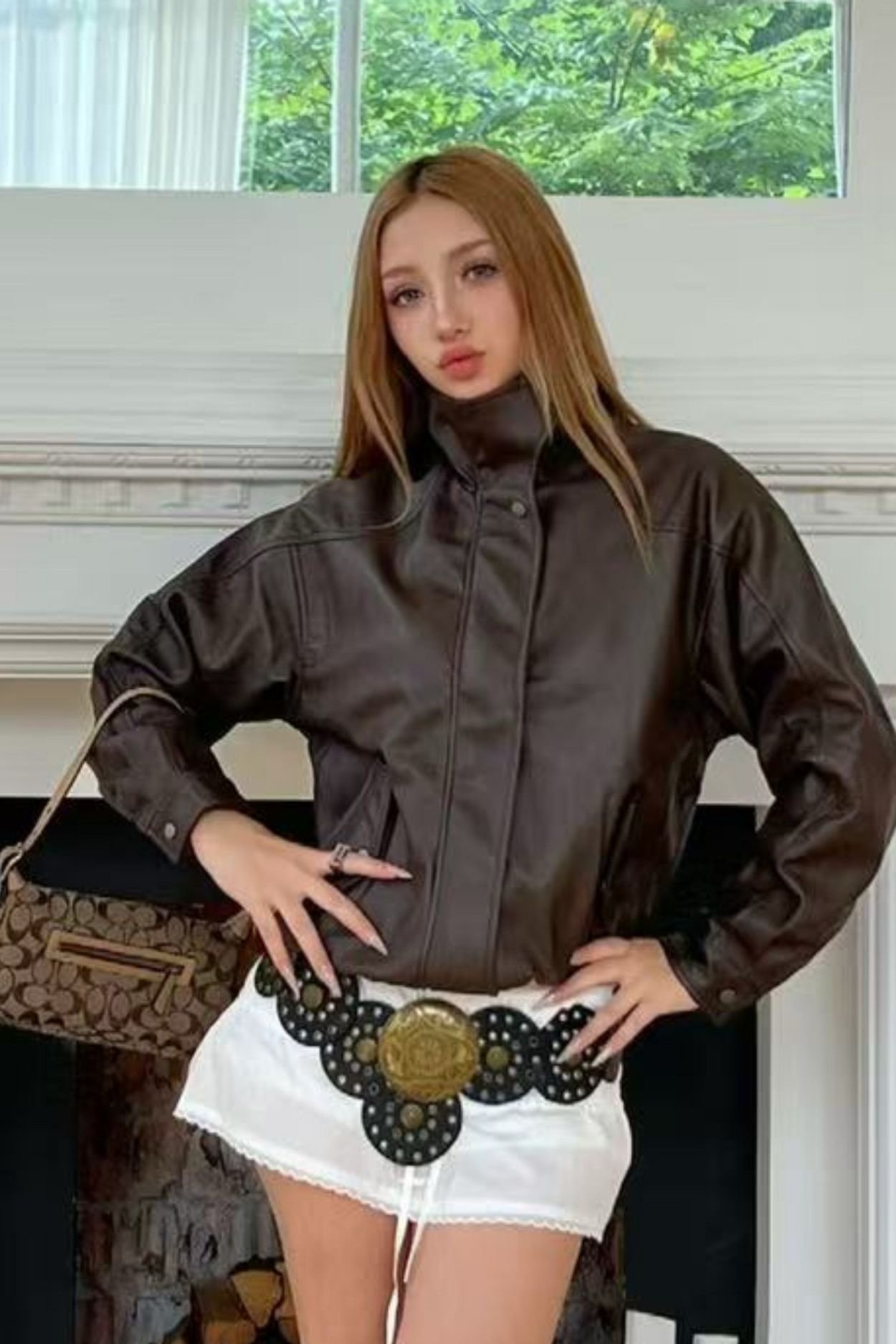 OUTTA BOX OUTTA BOX Women's Vintage-Inspired Faux Leather Casual Jacket in Brown - 2