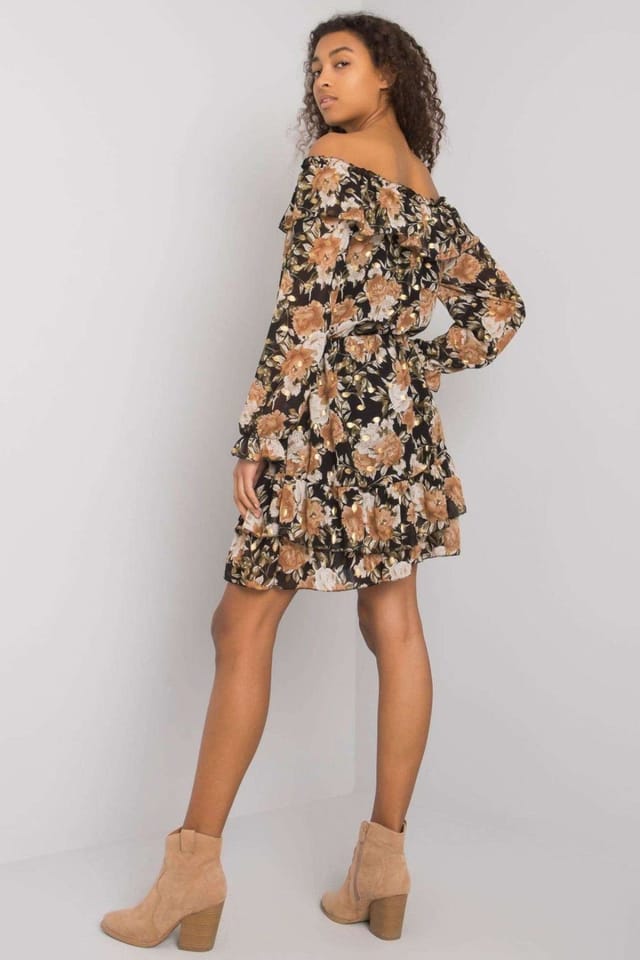 Love Lace Love Lace Women's Long Sleeve Spanish Neck Day Dress with Frill Hem in Black - 3