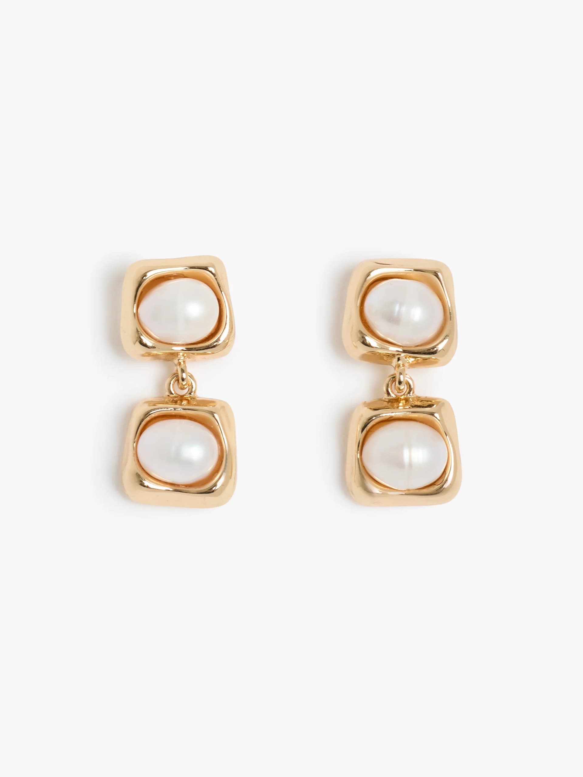 French Connection French Connection Warm Gold Double Pearl Drop Earrings