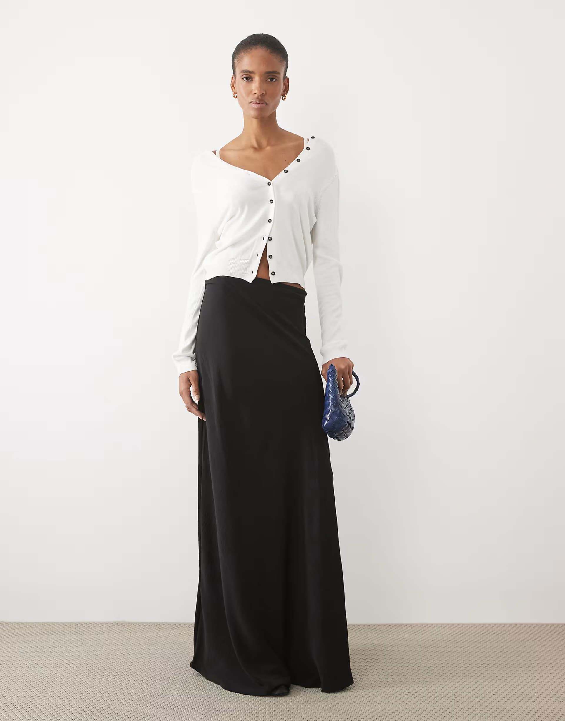 ASOS JDY Tall a-line satin maxi skirt in black