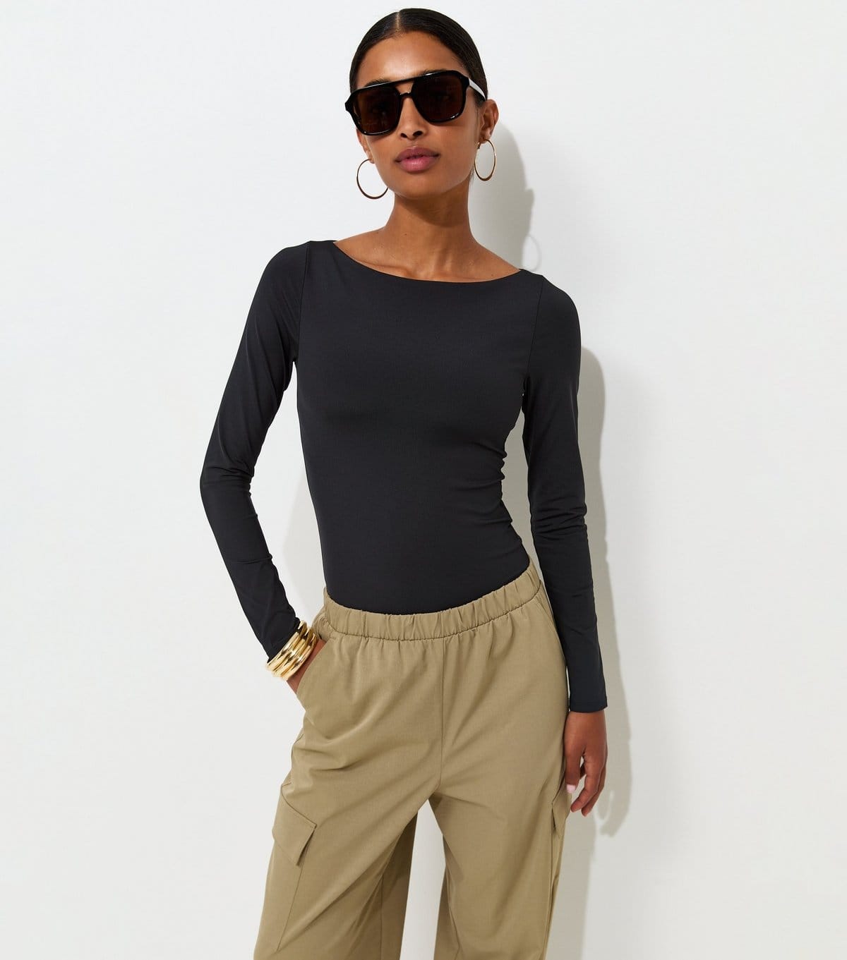 New Look Black Jersey Slash Neck Long Sleeve Bodysuit