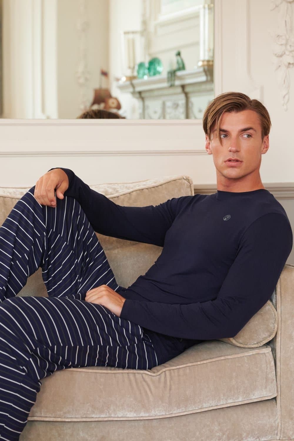 British Boxers British Boxers Men's "Night Stripe" Bamboo Pyjama Set in Navy