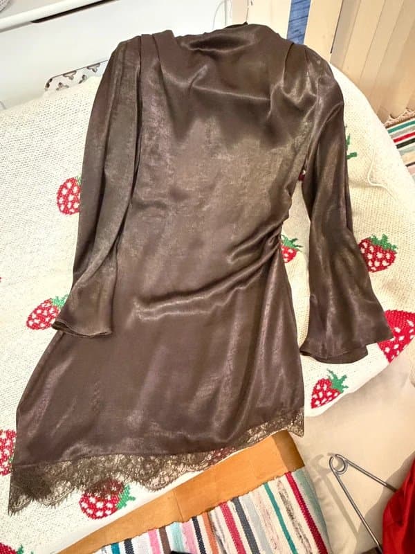 ASOS Design ASOS Design chocolate satin lace hem cowl mini dress – Flare Sleeves