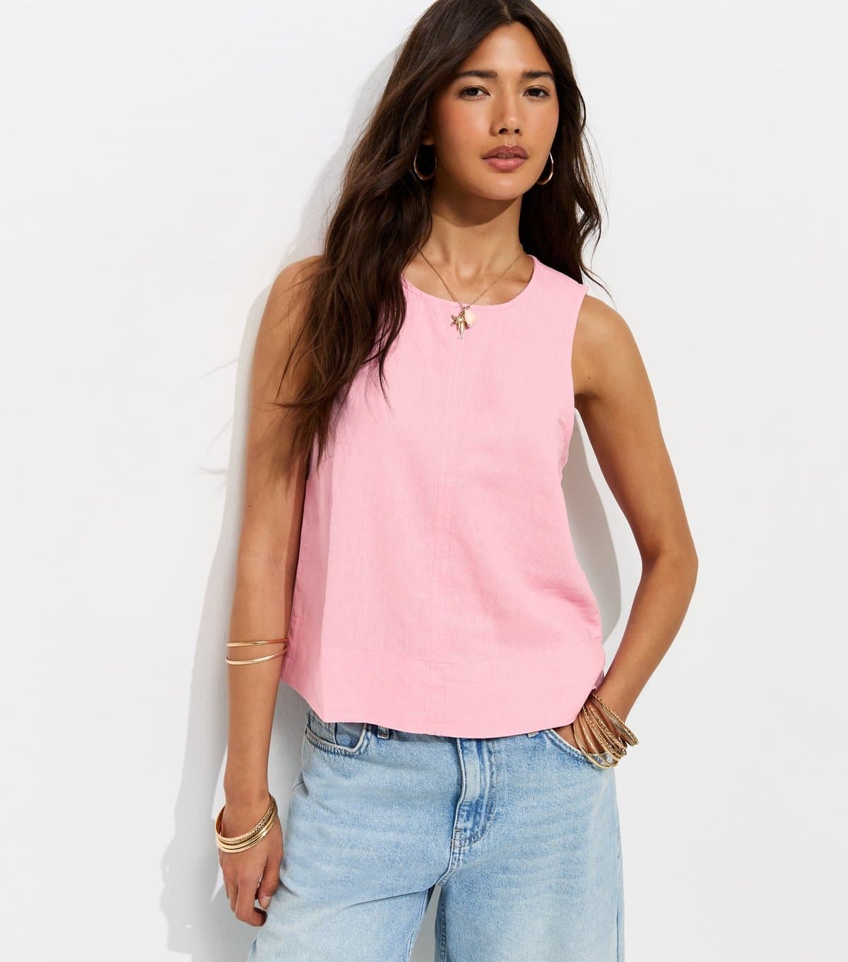 New Look Women's Pink Linen Blend Sleeveless Top New Look