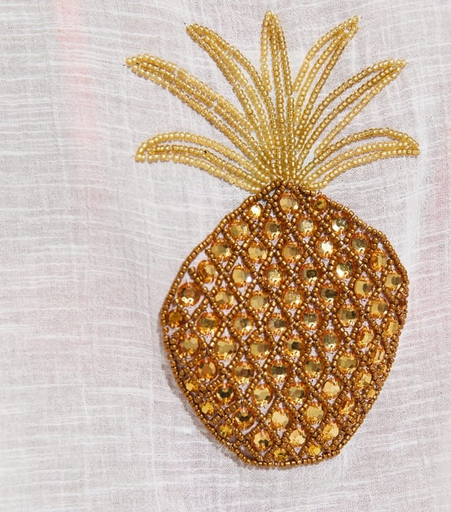 New Look Women's White Cotton Pineapple Beaded Oversized Beach Shirt New Look - 3
