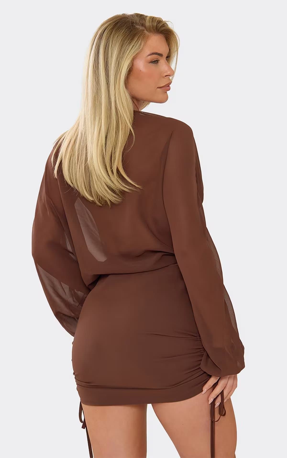 EGO Mid Rise Ruched Detail Mini Skirt In Brown Chiffon., Women's Size UK 6