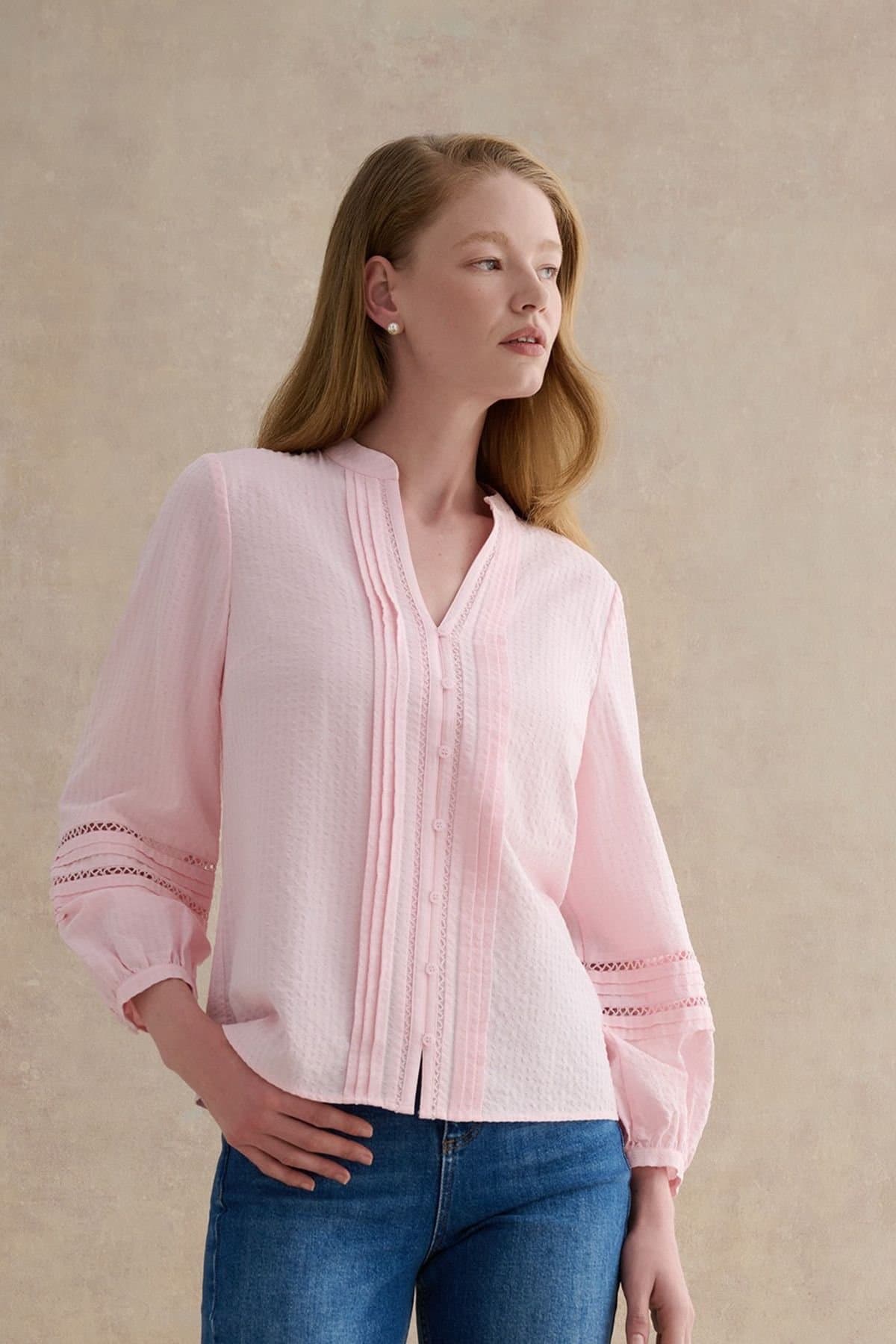 Hobbs London Hobbs London Pale Pink Mandarin Collar Blouse