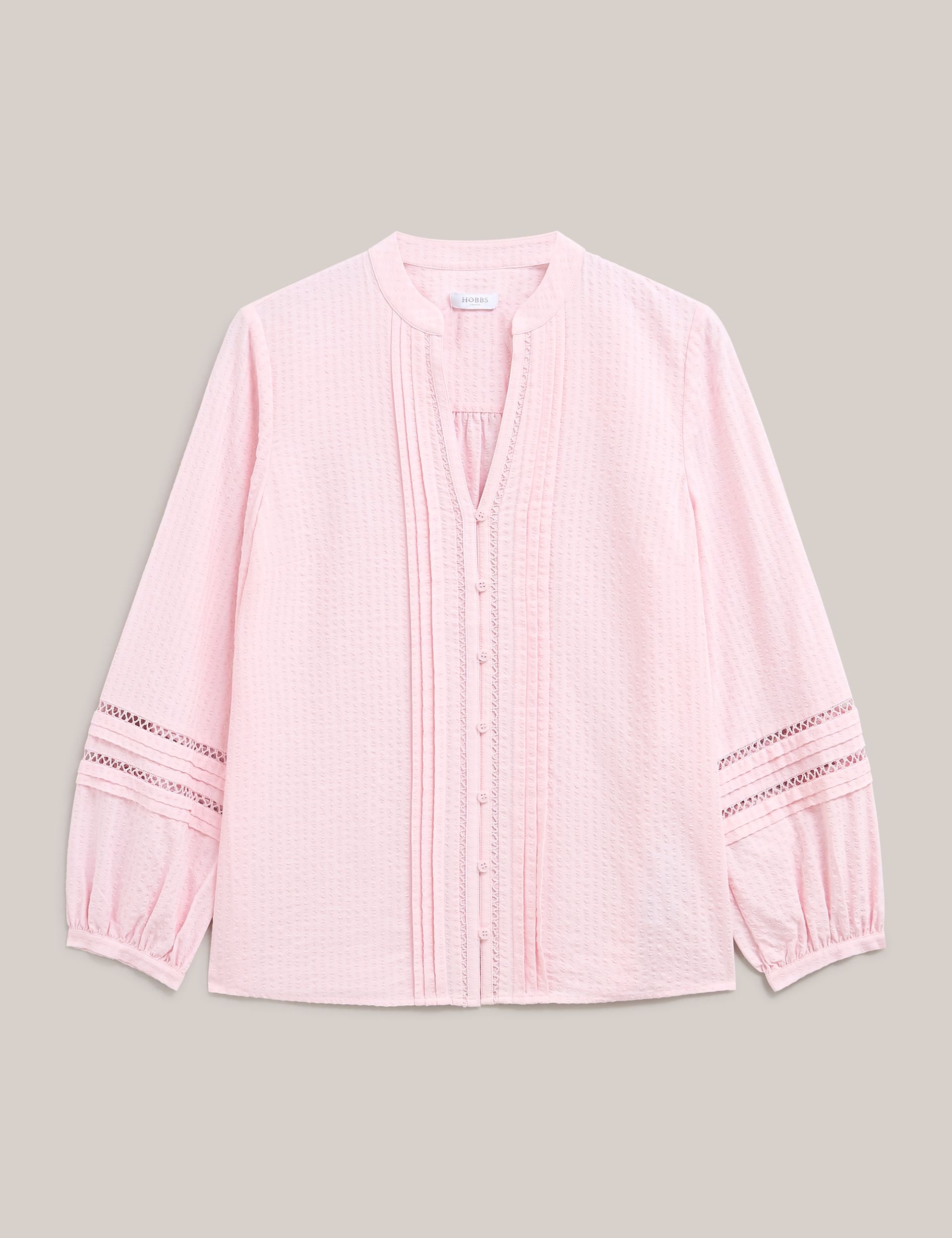 Hobbs London Hobbs London Women's Lucilla Pintuck Mandarin Collar Blouse in Pale Pink - 2