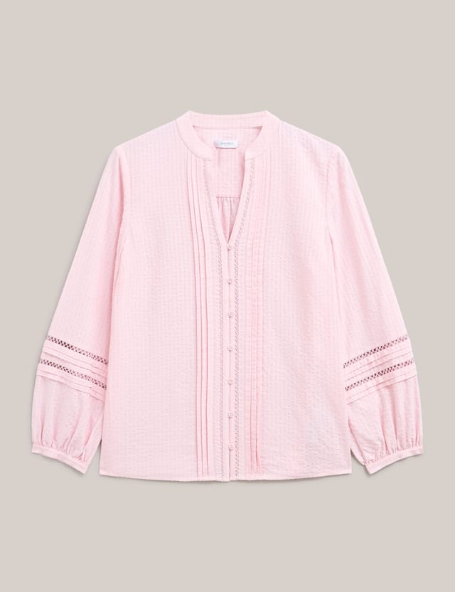 Hobbs London Hobbs London Women's Lucilla Pintuck Mandarin Collar Blouse in Pale Pink - 2