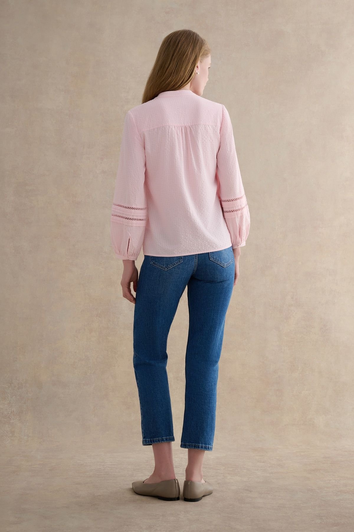 Hobbs London Hobbs London Women's Lucilla Pintuck Mandarin Collar Blouse in Pale Pink - 4