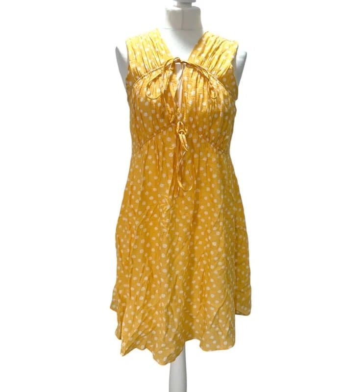 Mango Mango Yellow Spotted Summer Midi Dress – Size M Boho Summer Party Holiday Dress