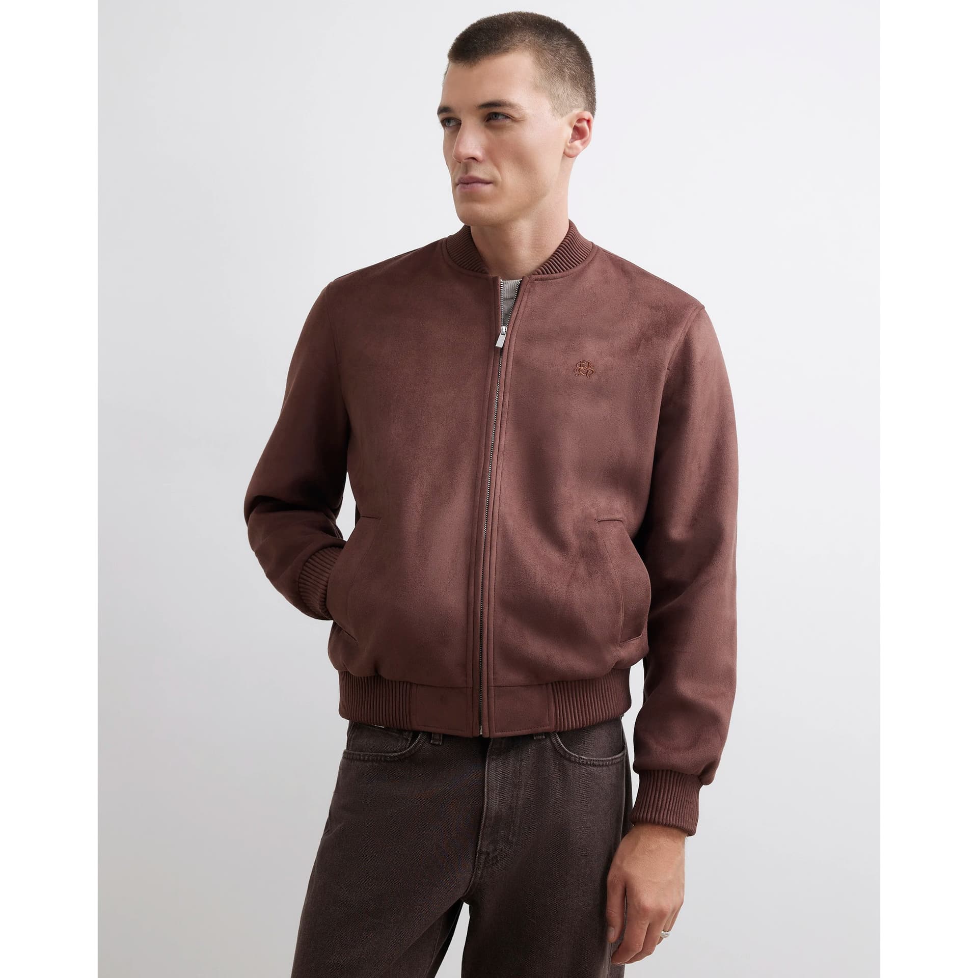 River Island Mens River Island Brown Suede Bomber Jacket