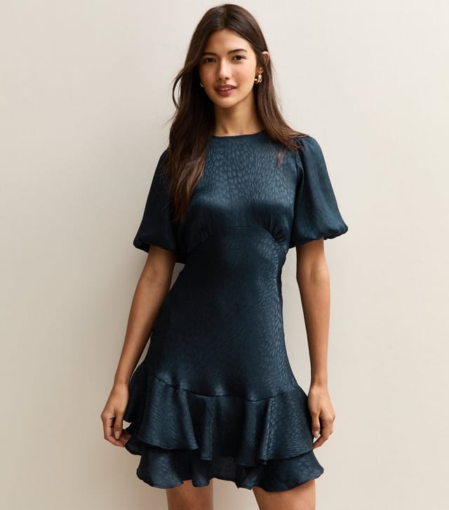 New Look Women's Navy Feather Effect Jacquard Satin Mini Dress New Look - 2