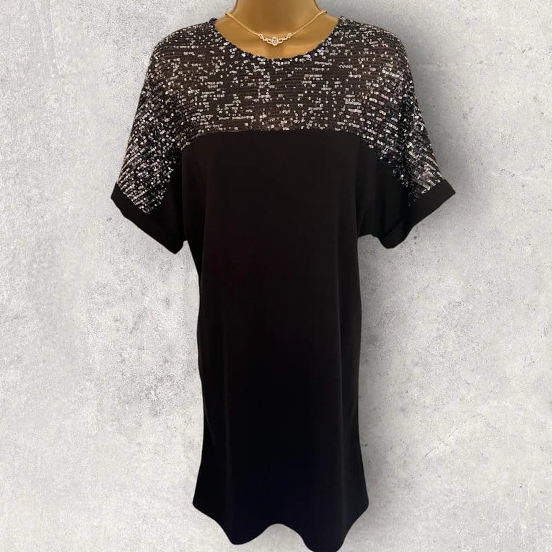 Dorothy Perkins Black Glitter Evening Party Shift Dress